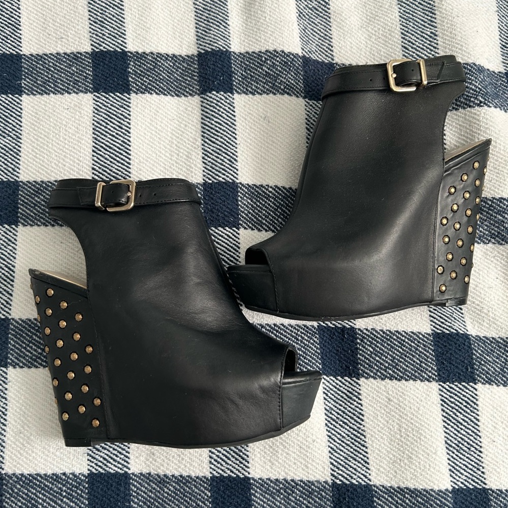 Jessica Simpson "Lowry" Gold Studded Open Toe Wedge Booties